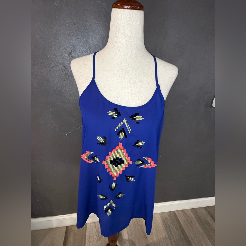 Lulu's Royal Blue Beaded Geo-Pattern Spaghetti Strap Cami